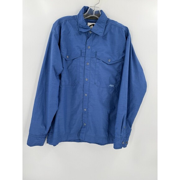 Mountain Khakis Shirt Men Blue MEDIUM Relaxed Nylon Shacket Snap Chores EUC - Picture 4 of 10